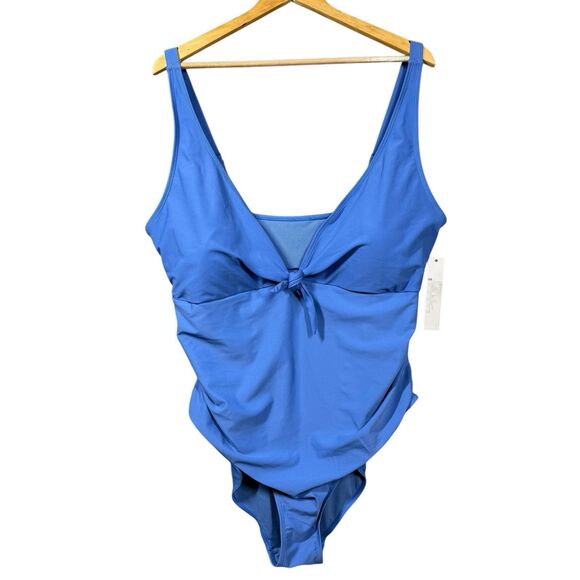 Nicole Miller Swimsuit Sweetheart Center Tie 1 Piece Blue‎ Plus Size 3XL Swim - Picture 1 of 13
